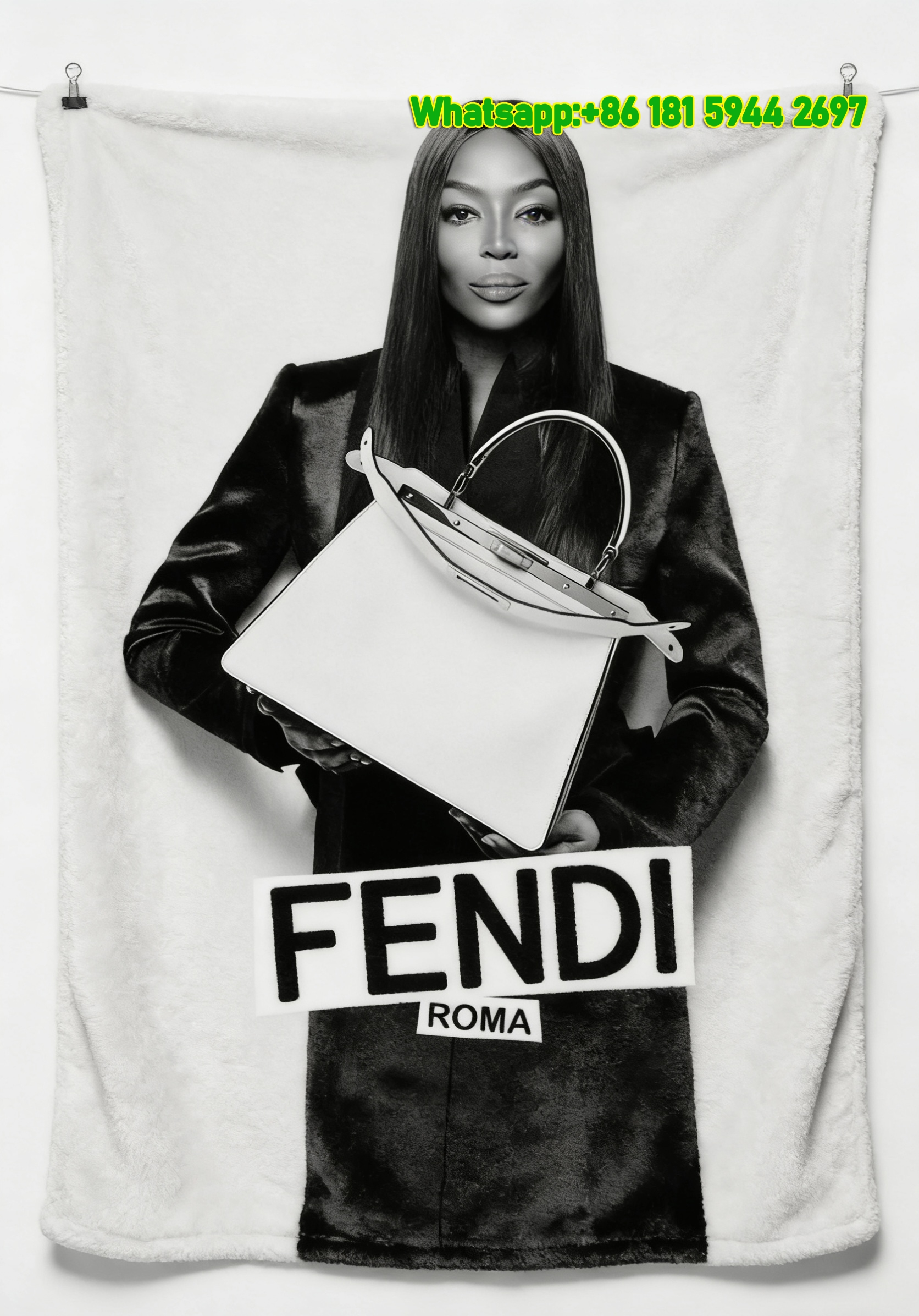 Fendi Black & White Flannel Sofa Throw Blanket Wall Decor IMG_9533